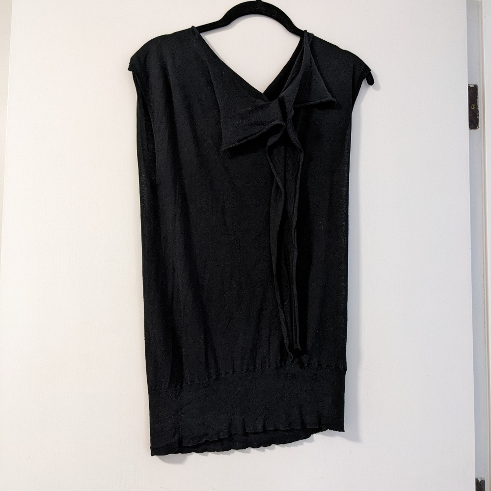 Sheer black silk cashmere blend cap sleeve top